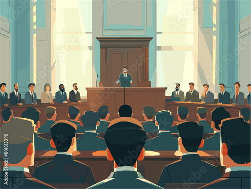 Animated Courtroom: Eloquent Lawyer Delivers Closing Argument to Sway the Jury