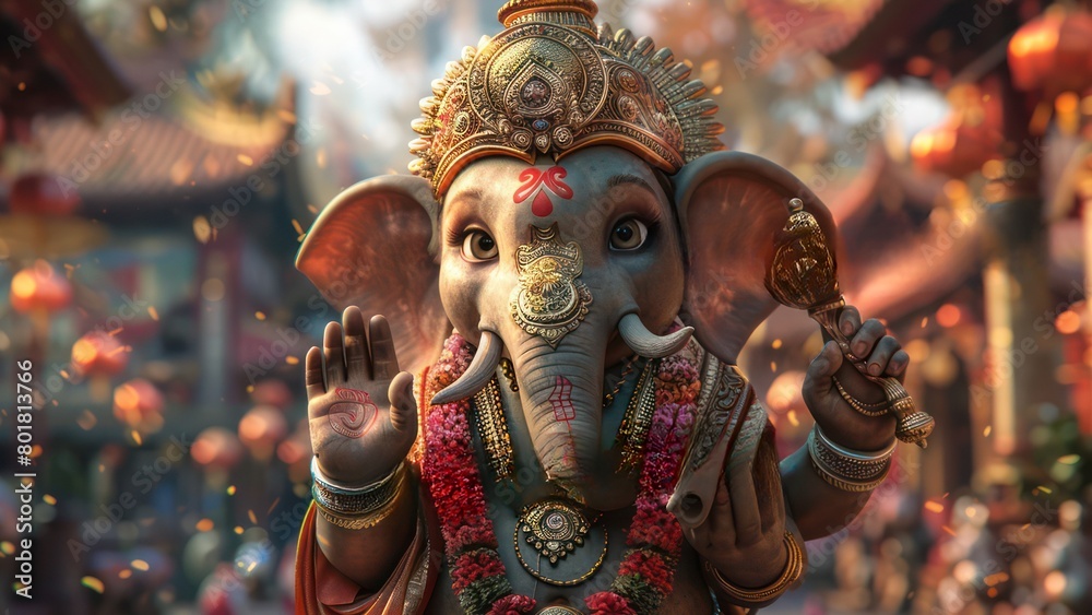 Fototapeta premium A cute ganesh waving goodbye.