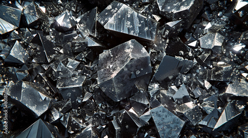 High-resolution image of microscopic diamond particles, displaying their faceted surfaces and crystallographic orientations under an electron microscope.