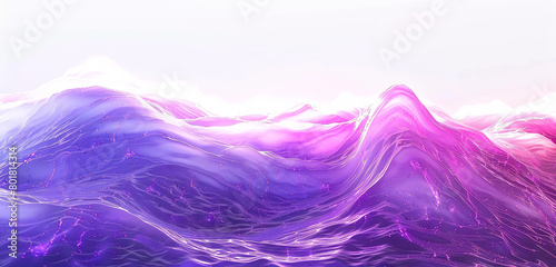 A bizarre and captivating spectacle is created by radiant waves of electric purple and magenta that gently cascade over a backdrop of pristine white photo