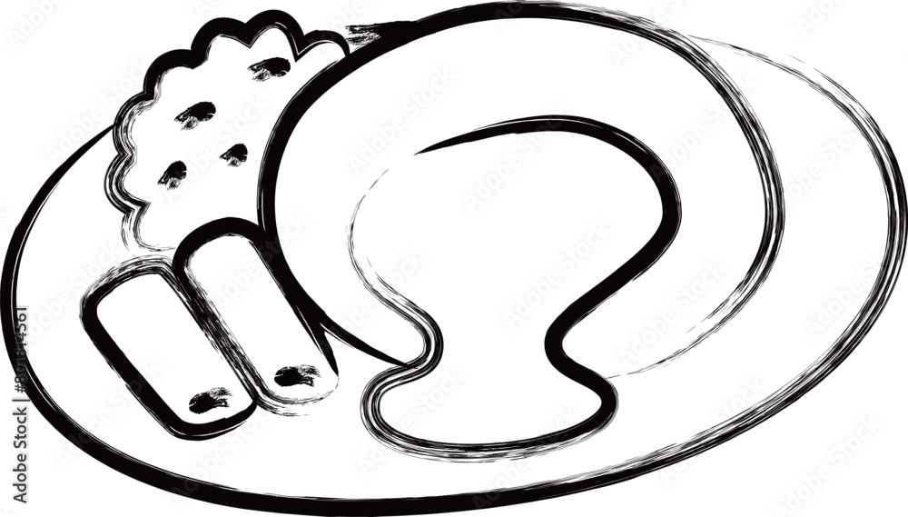 Obraz premium 筆書き食べ物アイコン ハンバーグ