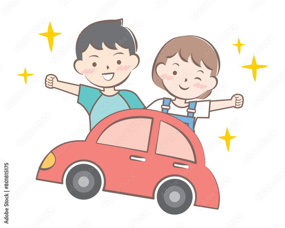 車に乗っている子供たち ドライブ 旅行 夏休み 車に乗っている子供たち ドライブ 旅行 夏休み