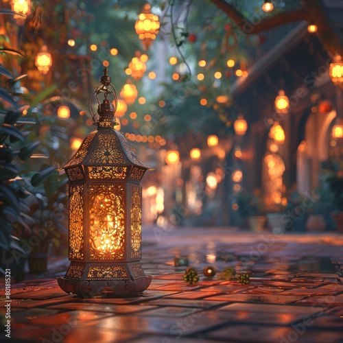 Ai Generative photo of a ramadan lantern in streets