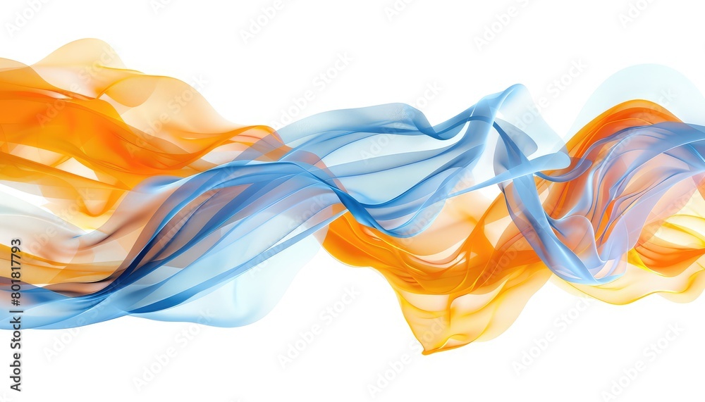 Fototapeta premium glossy blue orange abstract wave, isolated on white background