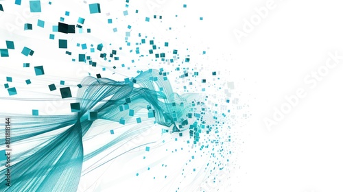stream of digital data and document formats, hints of teal, white background