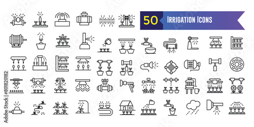 Irrigation system icons set. Outline set of irrigation system vector icons for ui design. Outline icon collection. Editable stroke.