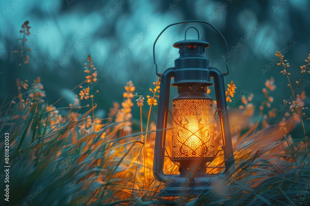 Ai Generative photo of a ramadan lantern in gaeden