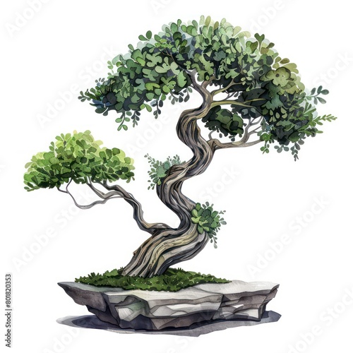 bonsai tree  cartoon watercolor