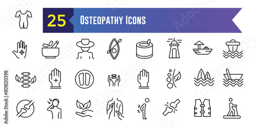 Osteopathy icons set. Outline set of osteopathy vector icons for ui design. Outline icon collection. Editable stroke.