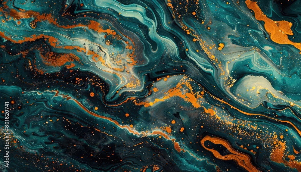 texture, dark turquoise liquid with rust colored streaks, shimmering texture, dark turquoise liquid with rust colored streaks, shimmering
