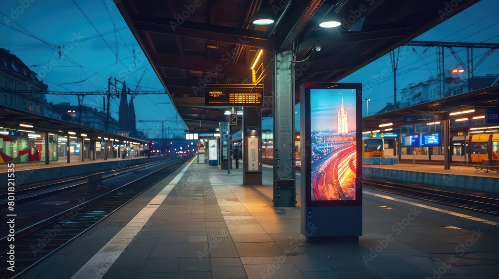 urban train station, outdoor night, late summer