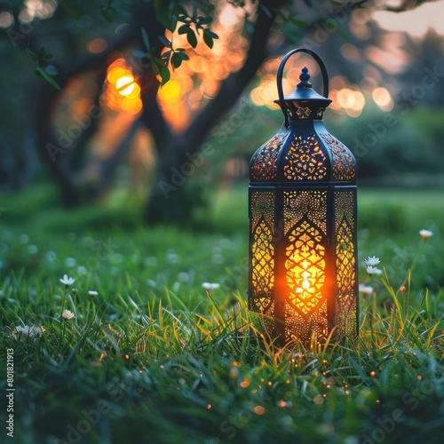 Ai Generative photo of a ramadan lantern in gaeden photo