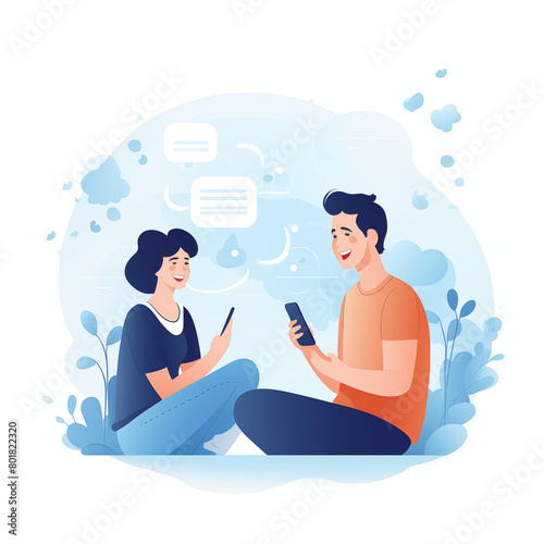 スマホでメッセージを送りあう男女のイメージイラスト