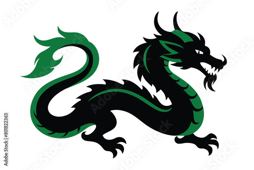 Silhouette of green wood chinese dragon symbol vector