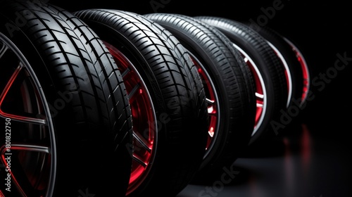 Studio shot of fuel efficient car tires on black background. photo
