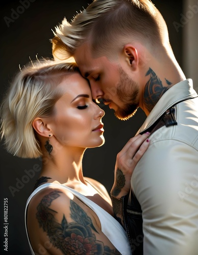 Beautiful blonde tattooed couple