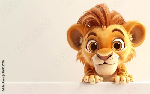 Adorable 3D cartoon baby lion with Cheerful Expression on White Background. Vector illustration