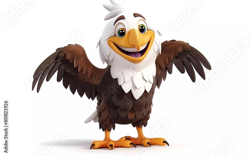 Adorable 3D cartoon baby eagle with Cheerful Expression on White Background. Vector illustration