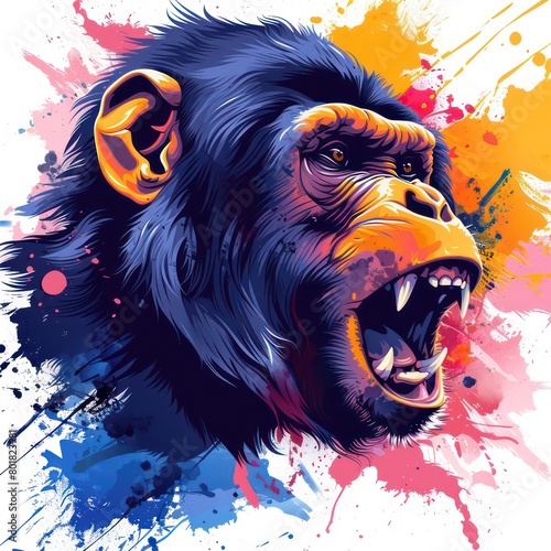 angry baboon logo, colorful splash style, white background