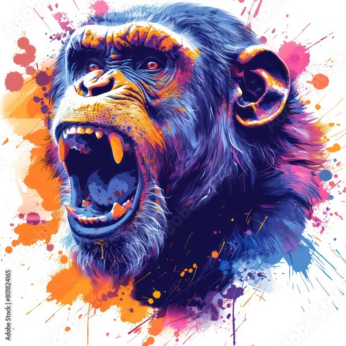angry baboon logo, colorful splash style, white background photo