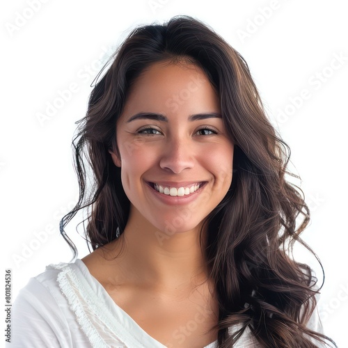 latino woman smiling on a white background © STOCKYE STUDIO