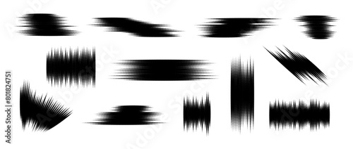 Halftone glitch element set. Dotted textured random form collection. Black grunge abstract halftone spikey shapes for print, banner, poster, collage, overlay, label, tag. Distressed grunge vector pack