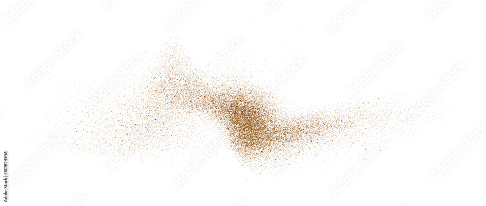 Sand dust powder wave splash. Flowing grit speckles and particles texture. Ground grain scatter element. Gritty explosion wind shape for overlay, poster, banner, brochure, leaflet. Vector backdrop