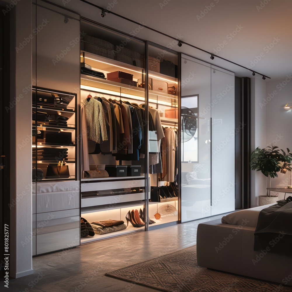 walk through closet, glass sliding doors, white closed closet walk through closet, glass sliding doors, white closed closet