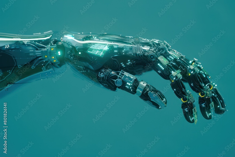 robotic hand have digital AI icon on blue background robotic hand have digital AI icon on blue background