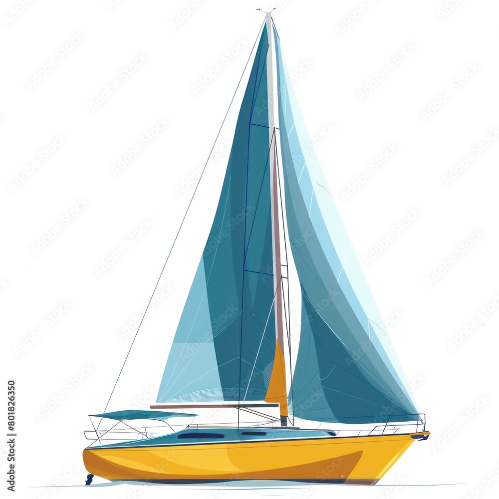 sailing boat with a blue sail and a yellow stern sailing boat with a blue sail and a yellow stern