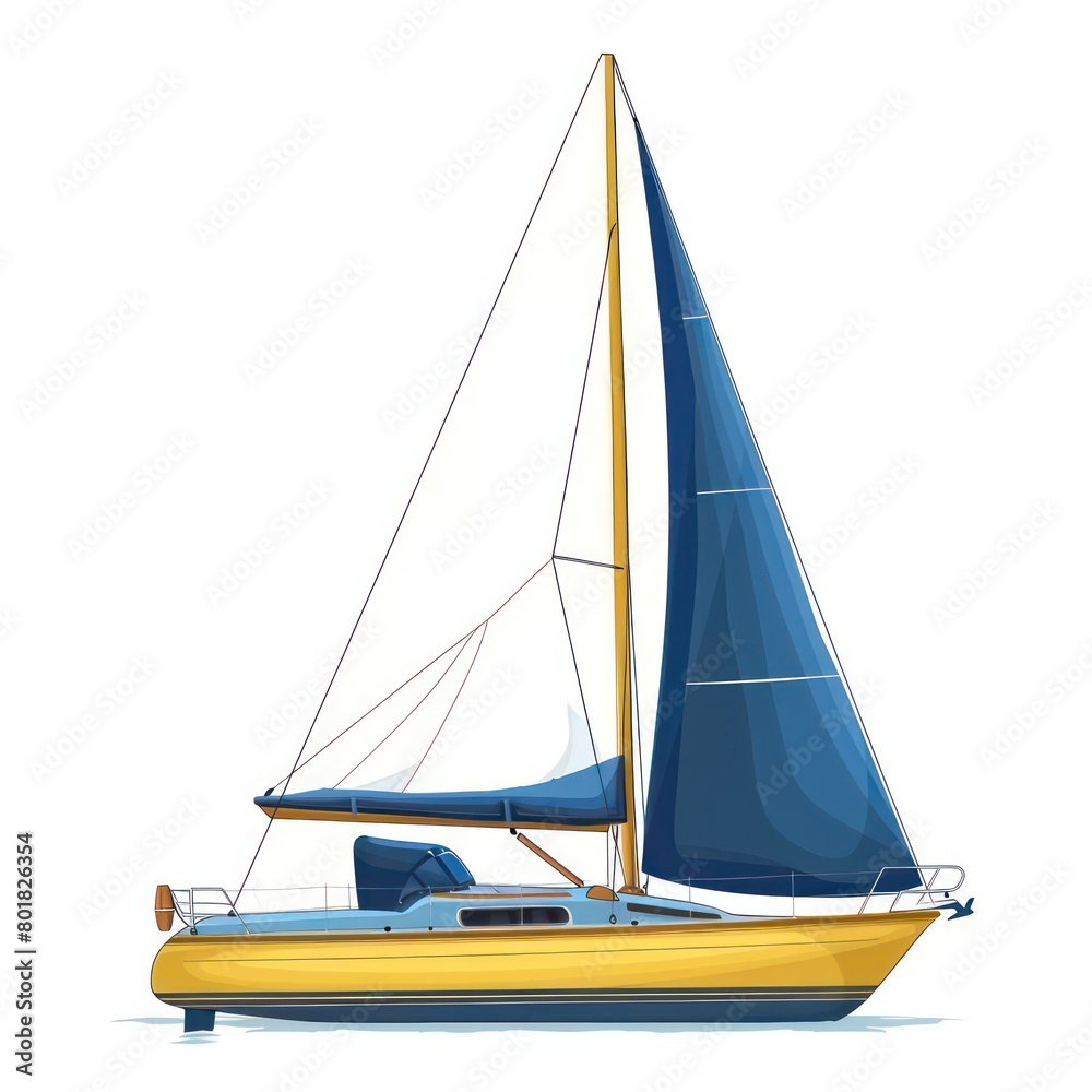 sailing boat with a blue sail and a yellow stern sailing boat with a blue sail and a yellow stern