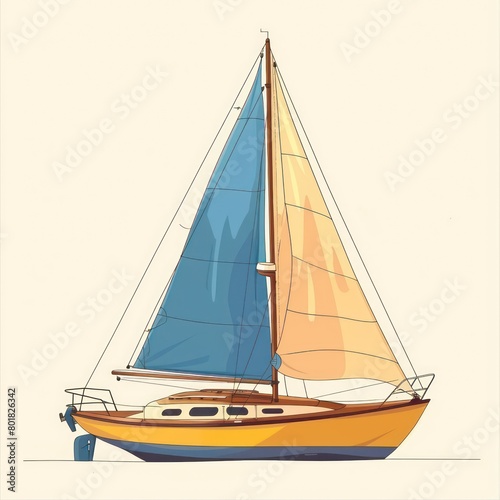 sailing boat with a blue sail and a yellow stern © STOCKYE STUDIO