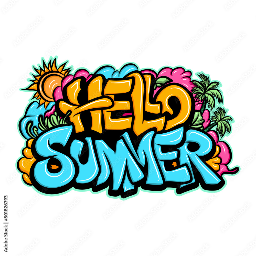 hello summer handwritten graffiti art