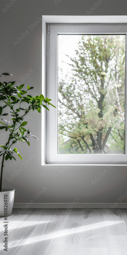 Minimalist interior design composition with natural window light and indoor plants. Minimalist interior design composition with natural window light and indoor plants.