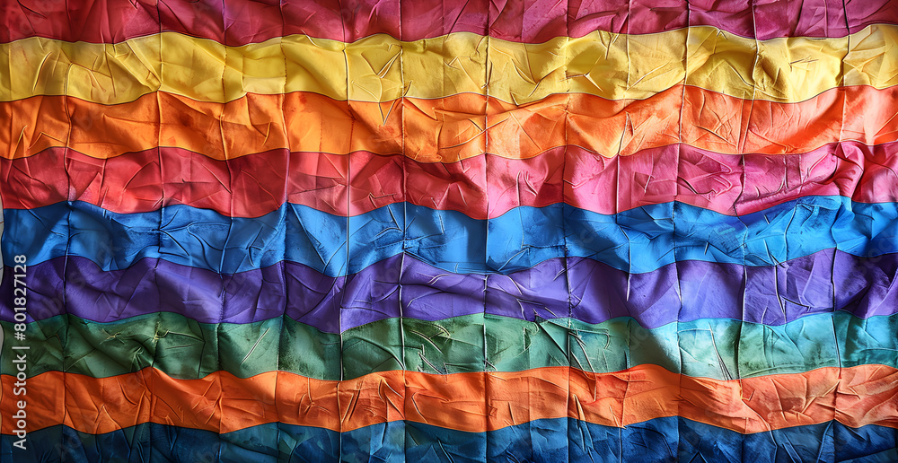 A colorful flag with a rainbow stripe
