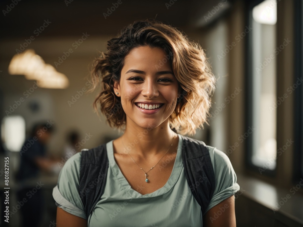happy women looking at camera and smiling. Generative AI happy women looking at camera and smiling. Generative AI