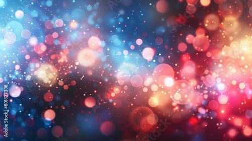 Blue, pink bokeh, sprinkles for a holiday celebration like christmas new year. shiny lights. isolated wallpaper background.