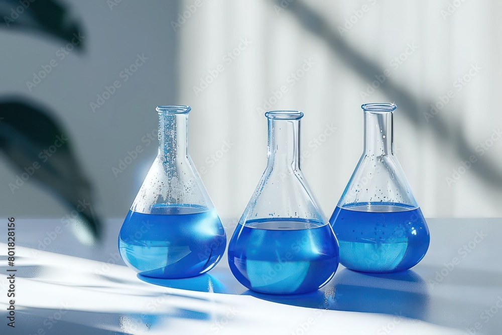 laboratory beakers with blue liquid laboratory beakers with blue liquid