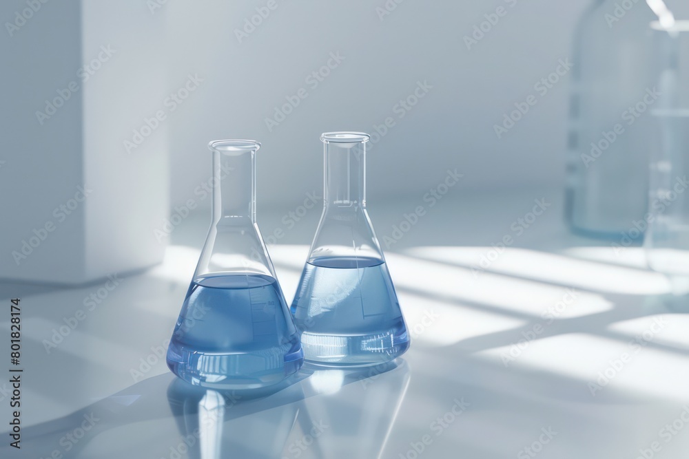 laboratory beakers with blue liquid laboratory beakers with blue liquid