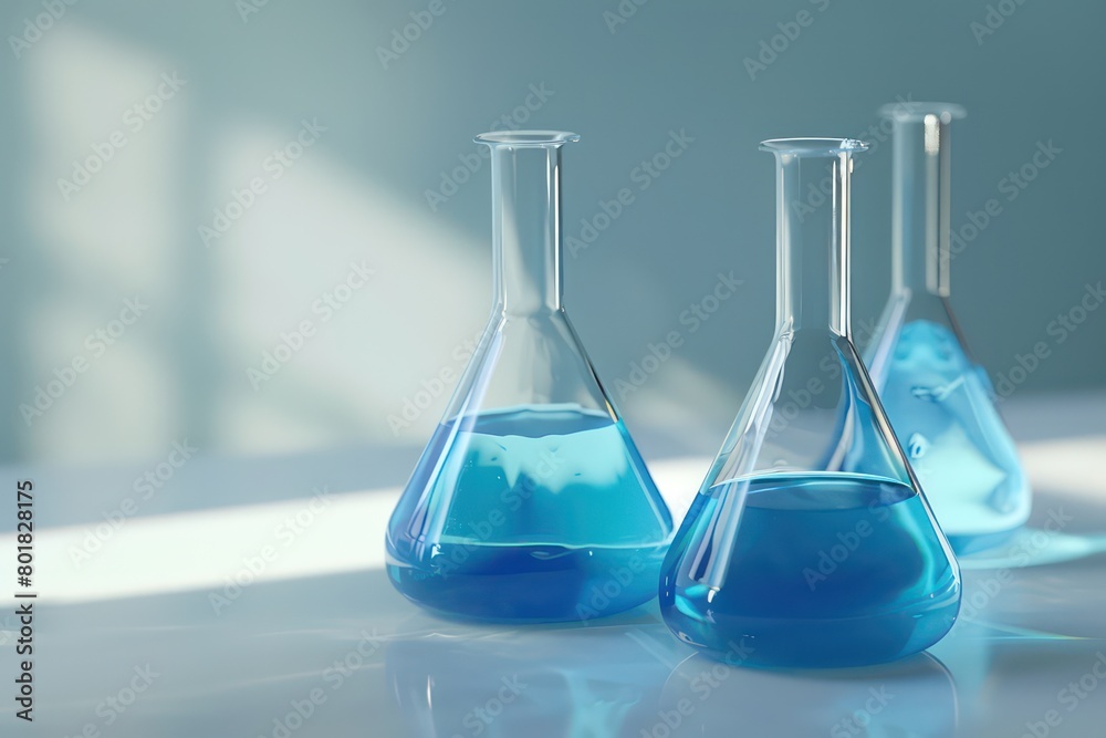 laboratory beakers with blue liquid laboratory beakers with blue liquid