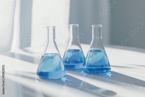 laboratory beakers with blue liquid