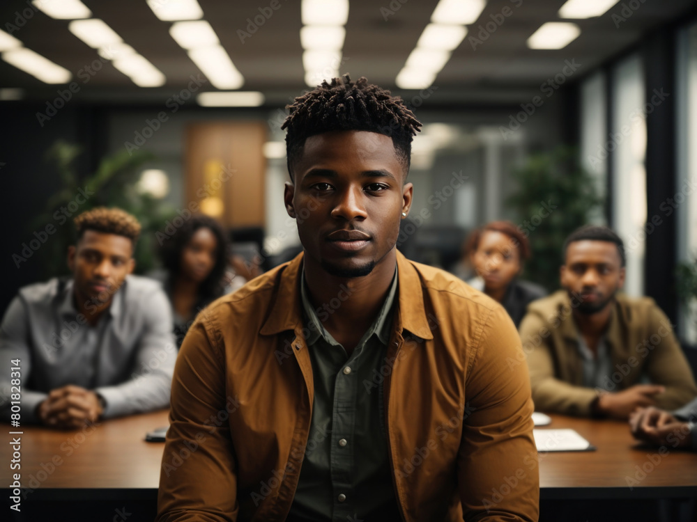 african young man in the office meeting. Generative AI african young man in the office meeting. Generative AI