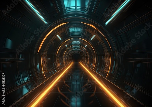  Abstract tunnel of light and new highlights. Abstract neon light background, Generative AI