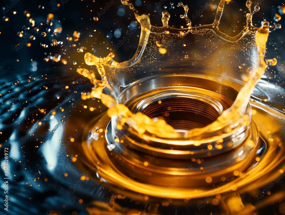 A vibrant image capturing the elegance of a golden liquid splash, highlighting motion and fluidity.