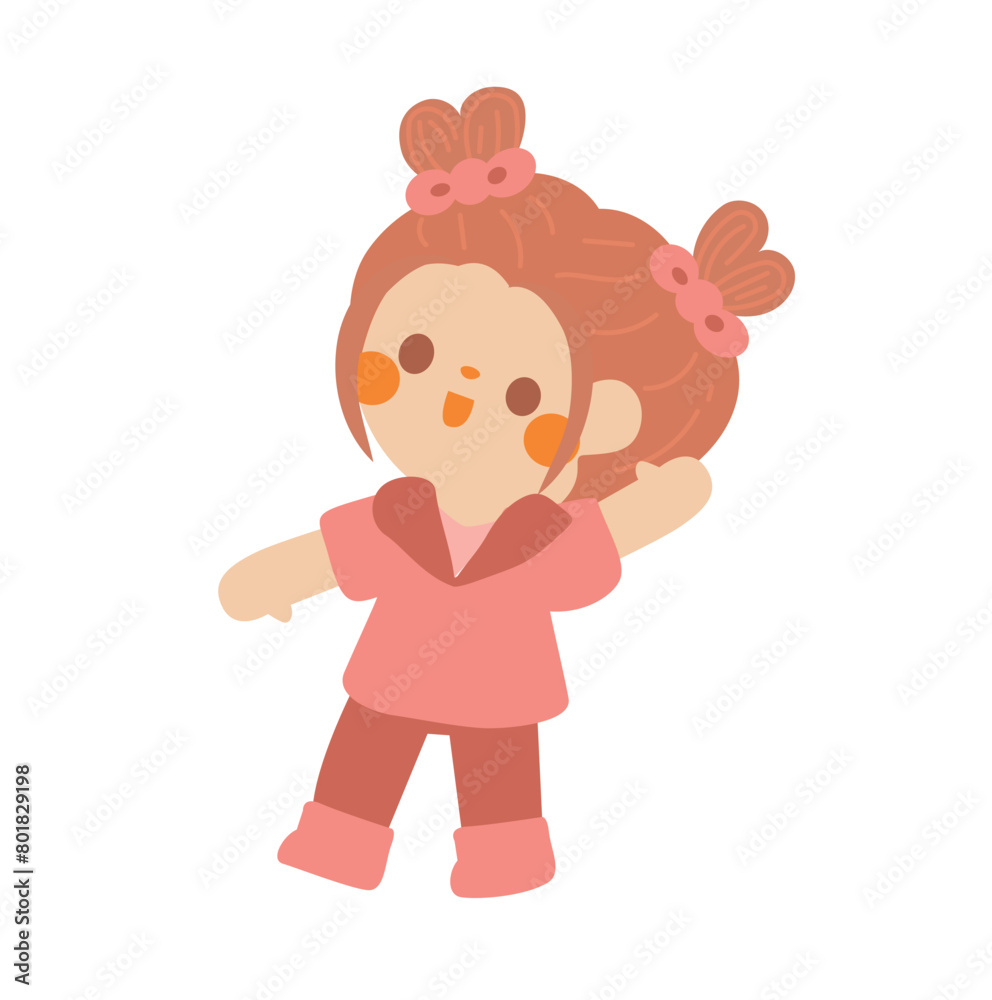 cute students going to school with backpacks. kids going to elementary. brown hair girl wear pink uniform go to Kindergarten School children. vector illustration hand draw.