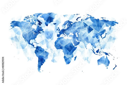 world map made of triangle polygons bright blue on white background