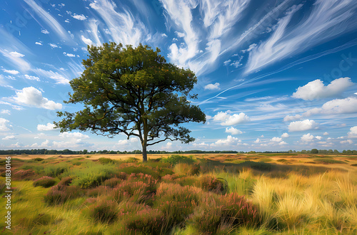 the Dutch landscape with heather and grass