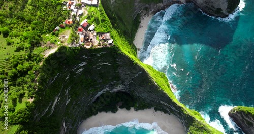 Drone top down of Nusa Penida and ridge separating Kelingking from Embon beach photo