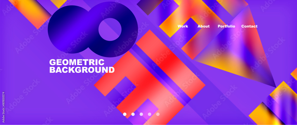 A vibrant purple background adorned with geometric shapes and a central circle, featuring shades of azure, violet, and magenta. The design showcases a modern fusion of technology and graphics