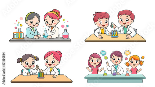 School children are doing science experiments in the lab